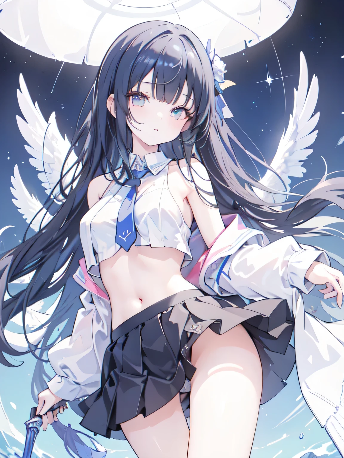 ((best quality)), (Ultra Detailed), ((Extremely detailed)), (fair), ((girl)), ((Ultra HD)), (masterpiece), (high quality), (best quality), (4K), (high quality), (1个girl),Parted bangs, ((Hair intake)), Long hair,(Random Hairstyle), Big Breasts, slim body, (Transparent fabric),Succubus, Normal arm ,miniskirt ,Exposing underwear,Belly tattoo,Starry Sky,Put your hands behind your back