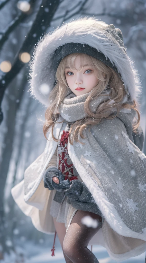((Works of masters)),(Ultra-high resolution),1 girl, Run, Lolita costume,Cloak (Snow, Outdoor activities in winter:1.2),