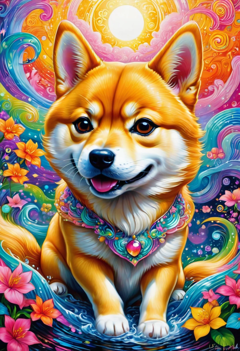 A Shiba Inu, by Lisa_Frank, best quality, masterpiece, very aesthetic, perfect composition, intricate details, ultra-detailed
