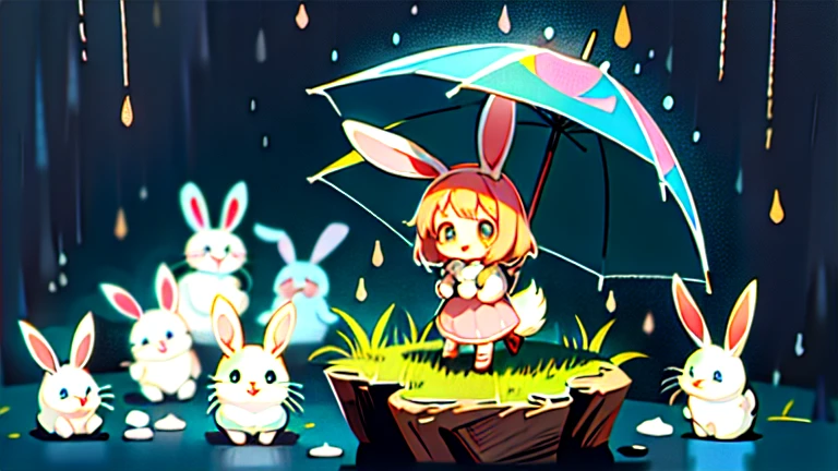 Cute and fluffy, Original Chibi Rabbit, fantasy, Cute rainy, rabbit,An illustration,