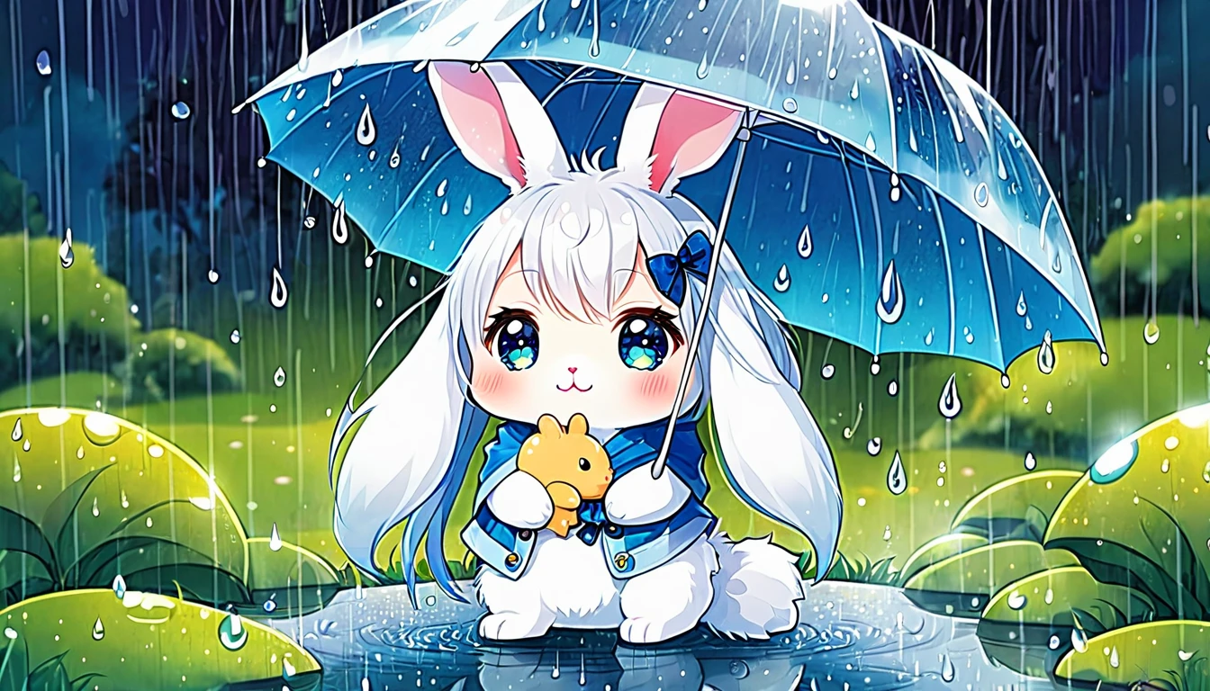 Cute and fluffy, Original Chibi Rabbit, fantasy, Cute rainy, rabbit,An illustration,