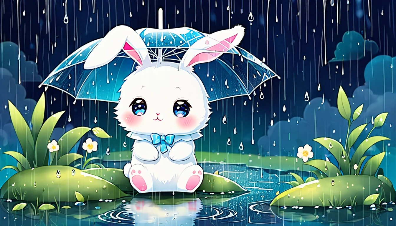  Cute and fluffy, Original Chibi Rabbit, fantasy, Cute rainy, rabbit,An illustration, 