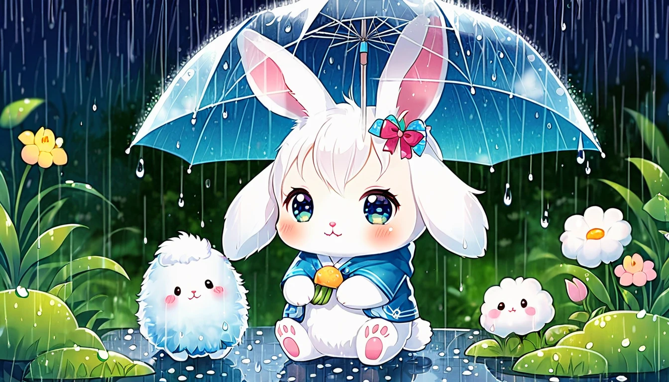 Cute and fluffy, Original Chibi Rabbit, fantasy, Cute rainy, rabbit,An illustration,