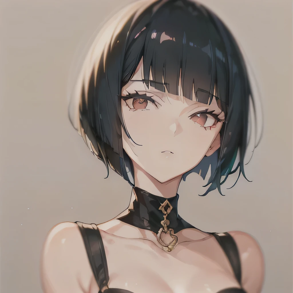 Beautiful girl, black hair, blunt bob haircut, black eyes, pale, gothic, short hair, blunt, sharp