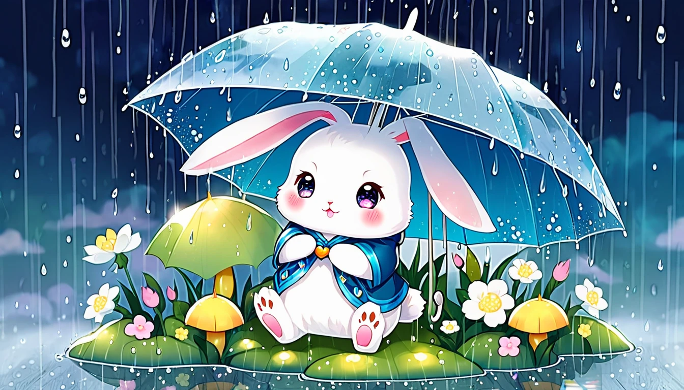  Cute and fluffy, Original Chibi Rabbit, fantasy, Cute rainy, rabbit,An illustration, 