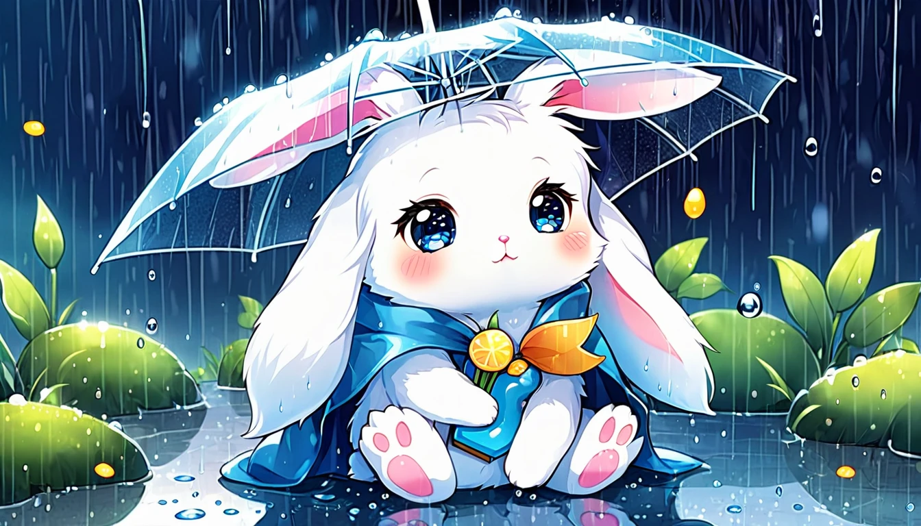 Cute and fluffy, Original Chibi Rabbit, fantasy, Cute rainy, rabbit,An illustration,