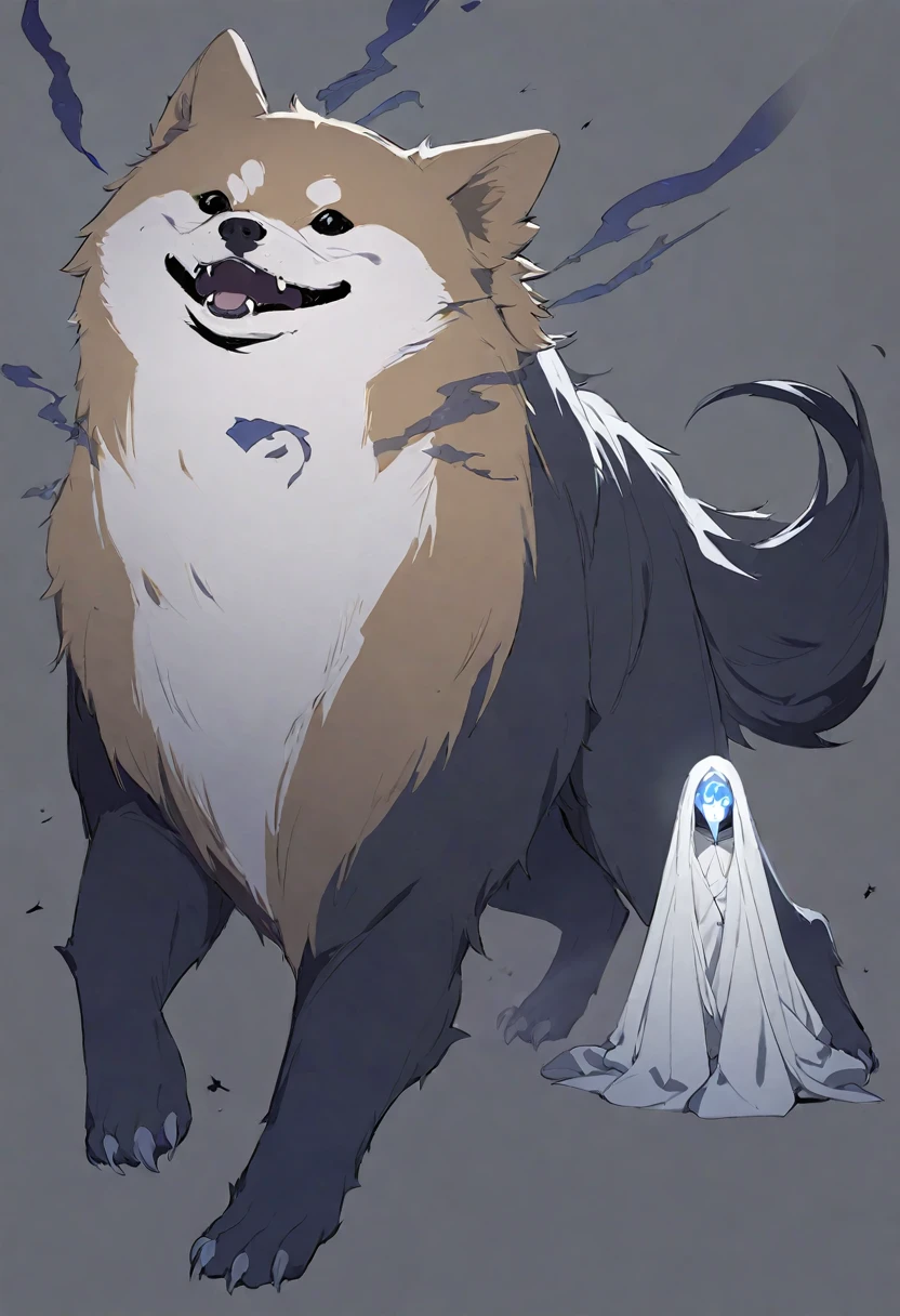 god,whole body,Simple background gray,beast,Shiba Inu,Japanese style,disaster々Shii,Apparition,