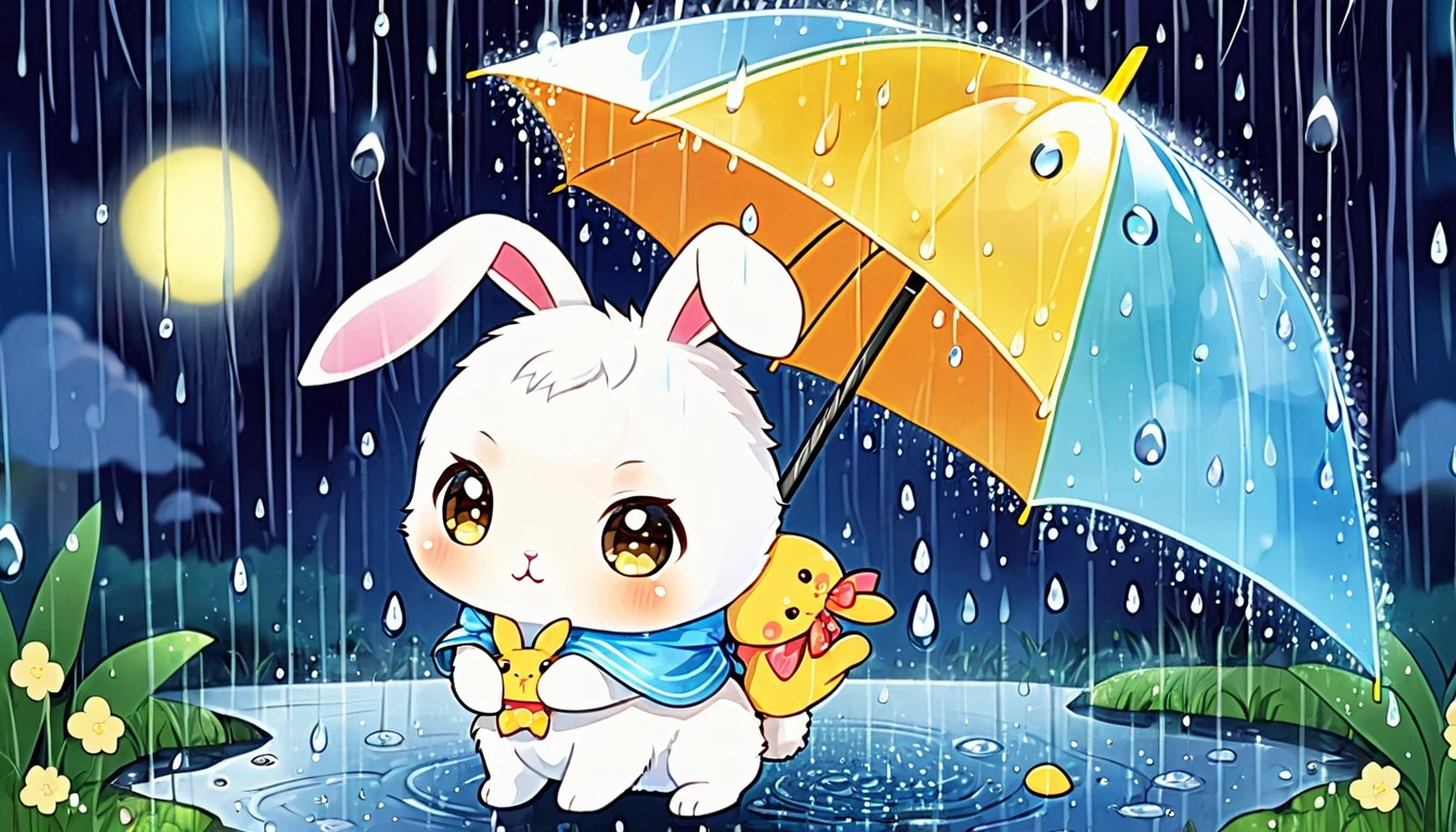 Cute and fluffy, Original Chibi Rabbit, fantasy, Cute rainy, rabbit,An illustration, Teru Teru Bouzu,