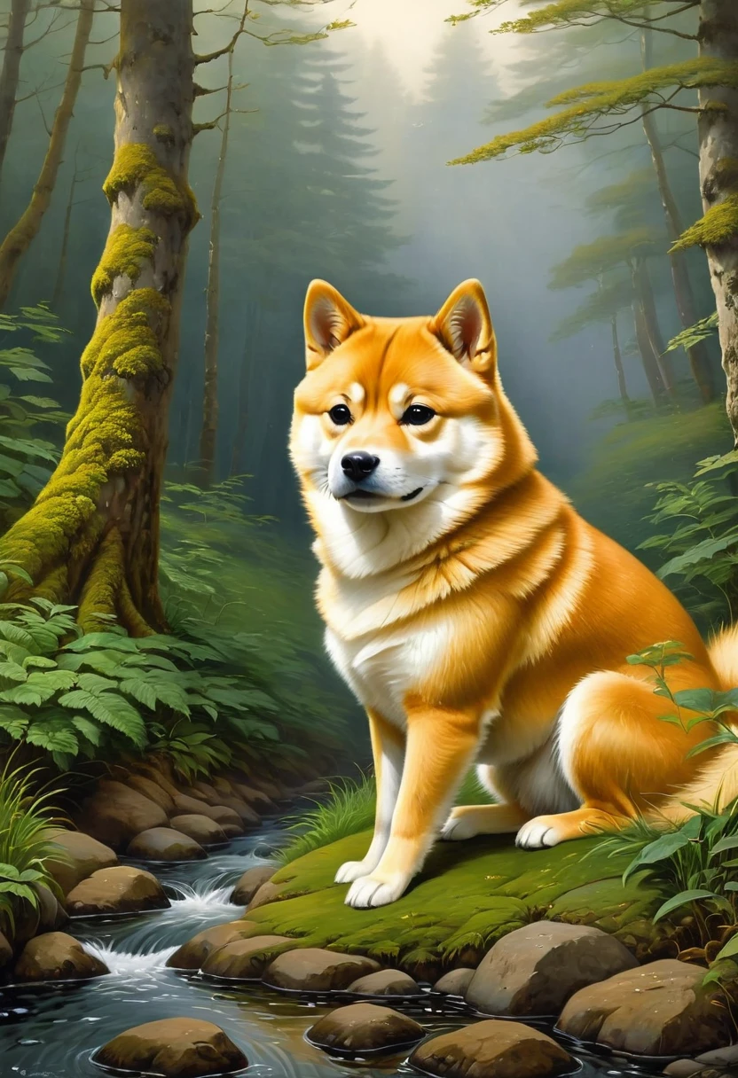 A Shiba Inu, by Theodor Kittelsen, best quality, masterpiece, very aesthetic, perfect composition, intricate details, ultra-detailed