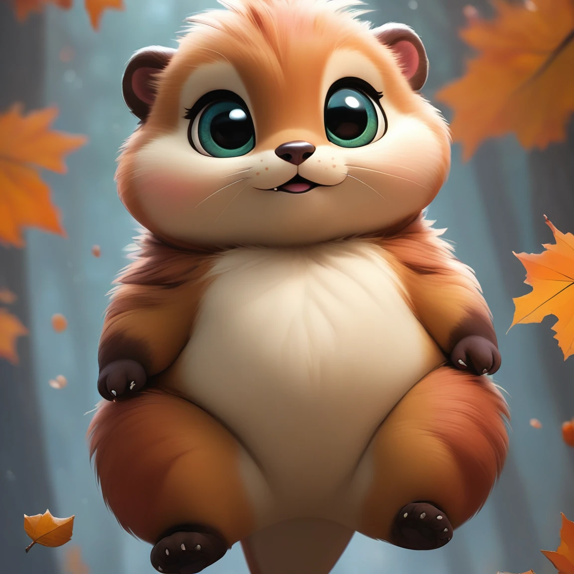 score_9, score_8_up, score_7_up, score_6_up, score_5_up, score_4_up,UHD, 
adorable otter-like creature big eyes in forest autumn time