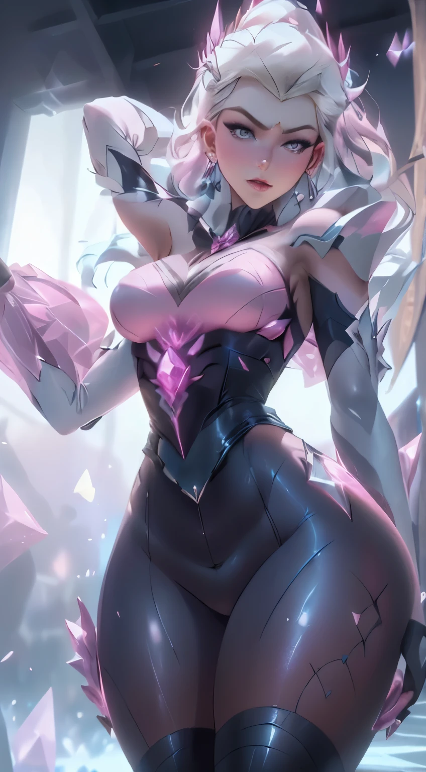 (elsa frozen-rose quartz SU mezclando modelos .) (ultra FUSION) Highly detailed CG unity 8k wallpaper, style shot, complex, high detail, dramatic, highest quality movie still image, very detailed, masterpiece, best quality, character design, Elsa, Elsa from Frozen,Pink Diamond fusion (( Dark style)), realistic ultra-detailed rendering style, natural light, sharp character design, (hard focus, 8k), (((natural skin texture))), 8k textures, soft cinematic lighting, adobe lightroom, dark room, hdr, Sophisticated, Elegant, Rich Detail, Sharp Focuilm Look) )), Soothing Tones, Detail Frenzy, Intricate Detail, Super Detail, Low Contrast, Soft Film Lighting, Dull Colors, Exposure Blending, HDR, Fade, 35mm, f/1.4, ISO64, f16, 25 sec.