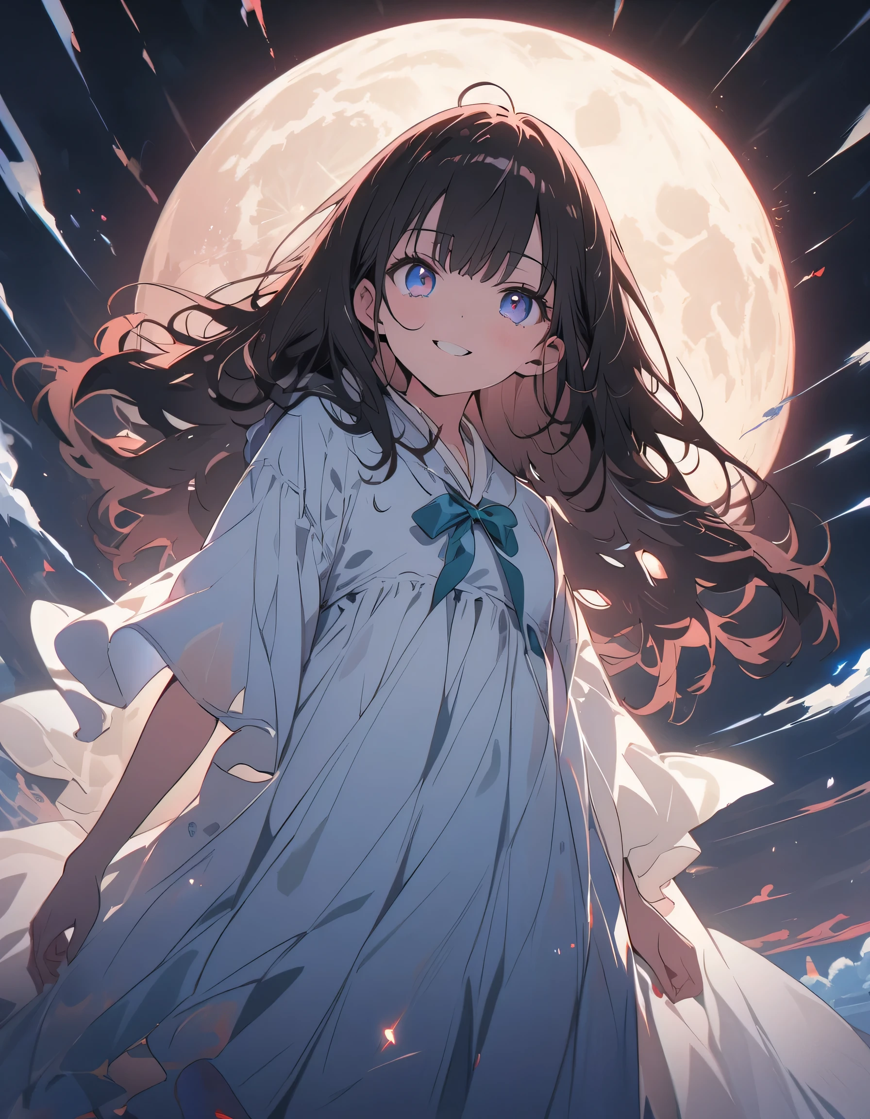 (masterpiece),(highest quality), figure, (Fantasy:1.4), Brown long hair, Long eyelashes, Round eyes, A light smile, Surrealism, Cast a Shadow, Anaglyph, Stereogram, Atmospheric perspective, 8k, Super Detail, Accurate, highest quality, 超High resolution, Textured skin, Long dress, moon, Flowers , paper_cut、(highest quality、masterpiece、High resolution、detailed)、anime style、Flat Style、(Shining Eyes、Beautiful Face), BREAK,1 girl、extremely detailed(The Shining), Best lighting, Best Shadow、floating, (High saturation),Dynamic Angle、anime