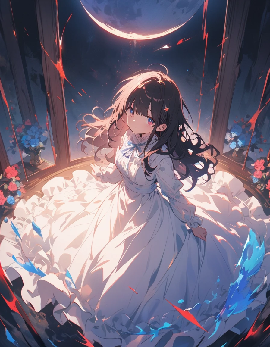 (masterpiece),(highest quality), figure, (Fantasy:1.4), Brown long hair, Long eyelashes, Round eyes, A light smile, Surrealism, Cast a Shadow, Anaglyph, Stereogram, Atmospheric perspective, 8k, Super Detail, Accurate, highest quality, 超High resolution, Textured skin, Long dress, moon, Flowers , paper_cut、(highest quality、masterpiece、High resolution、detailed)、animeスタイル、Flat Style、(Shining Eyes、detailed美しい顔), BREAK,1 girl、extremely detailed(The Shining), Best lighting, Best Shadow、floating, (High saturation),Dynamic Angle、anime