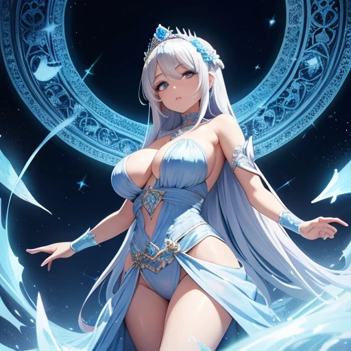 The girl had silver hair, que brillaba al sol, y ojos azules brillantes que brillaban como diamantes. Her figure was wrapped in a flowy dress., mientras alas plateadas brotaban de su espalda. On her head was a diamond crown that shone even in the shadows..