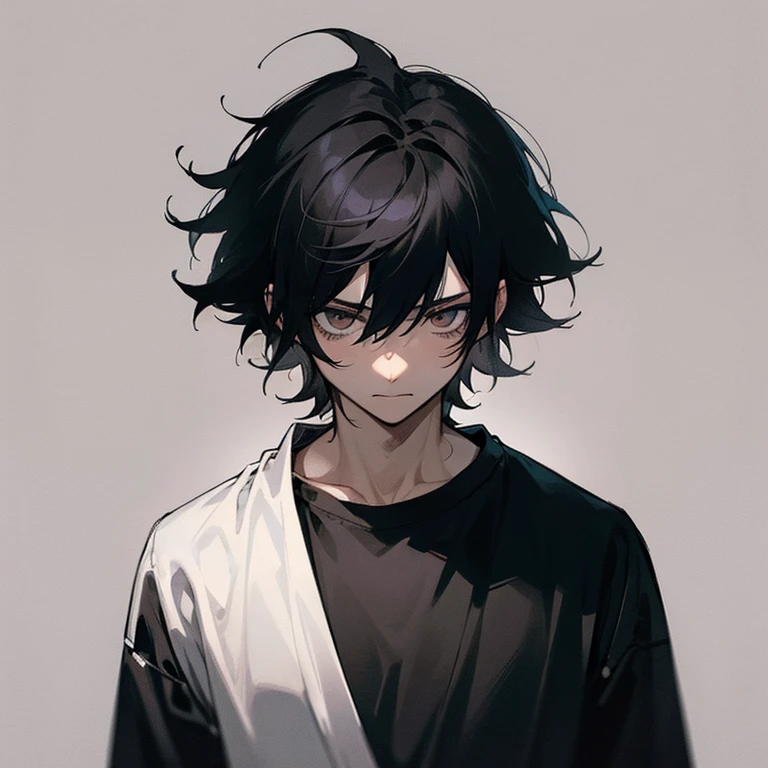 boy，alone，Messy Hair，Black Hair，Wear a shirt，Simple Background，Dark Style，Dark Filter[Kurufilta