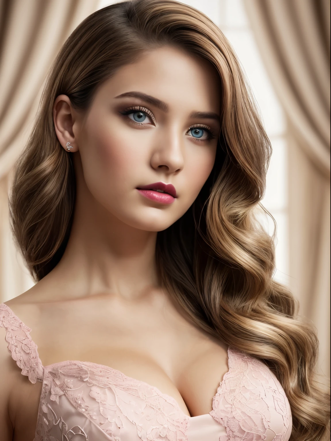 (Best quality,8K,A high resolution,Masterpiece:1.2, DSLR, 16k ),Ultra-detailed,(Realistic,Photorealistic,photo-realistic:1.37),Portrait, Creative style artwork, Historical, classical, Sophisticated, plethora of colors ,Highly detailed, Soft lighting, luxurious environment , black dress, there is young woman , girl wearing a red classy royal dress, performing a music video, slim fit (oval perfect shape, asymmetrical face structure, perfect proportion, almond eye type, hazal eye color, detailed eyes, yellow hair color, 34 inch breasts, hourglass figure, slim body, pale white skin tone ,sexy girl, 22 years old, soft wavy hair, looking away, attitude expression, professional makeup, pink lips)