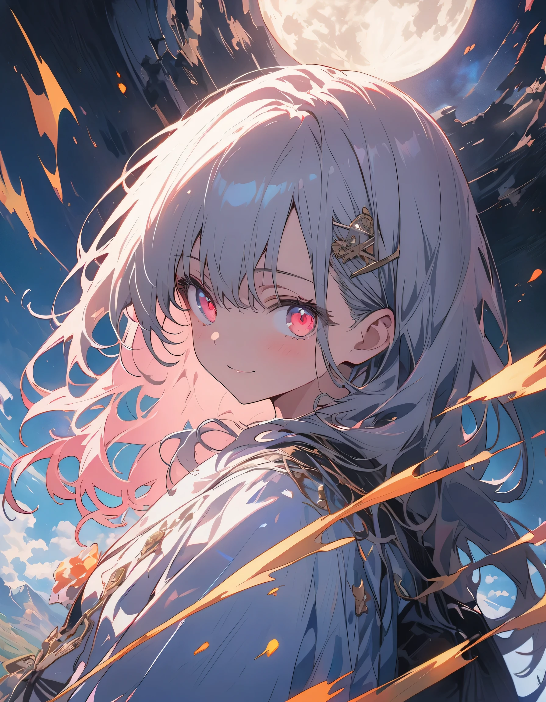 (masterpiece),(highest quality), figure, (Fantasy:1.4), Brown long hair, Long eyelashes, Round eyes, A light smile, Surrealism, Cast a Shadow, Anaglyph, Stereogram, Atmospheric perspective, 8k, Super Detail, Accurate, highest quality, 超High resolution, Textured skin, Blue long dress, moon, Flowers , paper_cut、(highest quality、masterpiece、High resolution、detailed)、anime style、Flat Style、(Shining Eyes、Beautiful Face), BREAK,1 girl、extremely detailed(The Shining), Best lighting, Best Shadow、floating, (High saturation),Dynamic Angle、anime