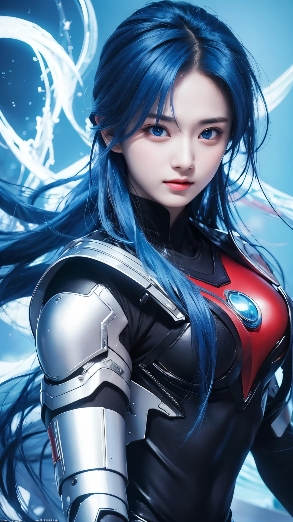 "Enjoy a visual feast as you witness the astonishing transformation of the handsome 20-year-old Saitama, a being of unparalleled strength and captivating aura. With vibrant blue hair and piercing red eyes , this energetic person will surprise you."