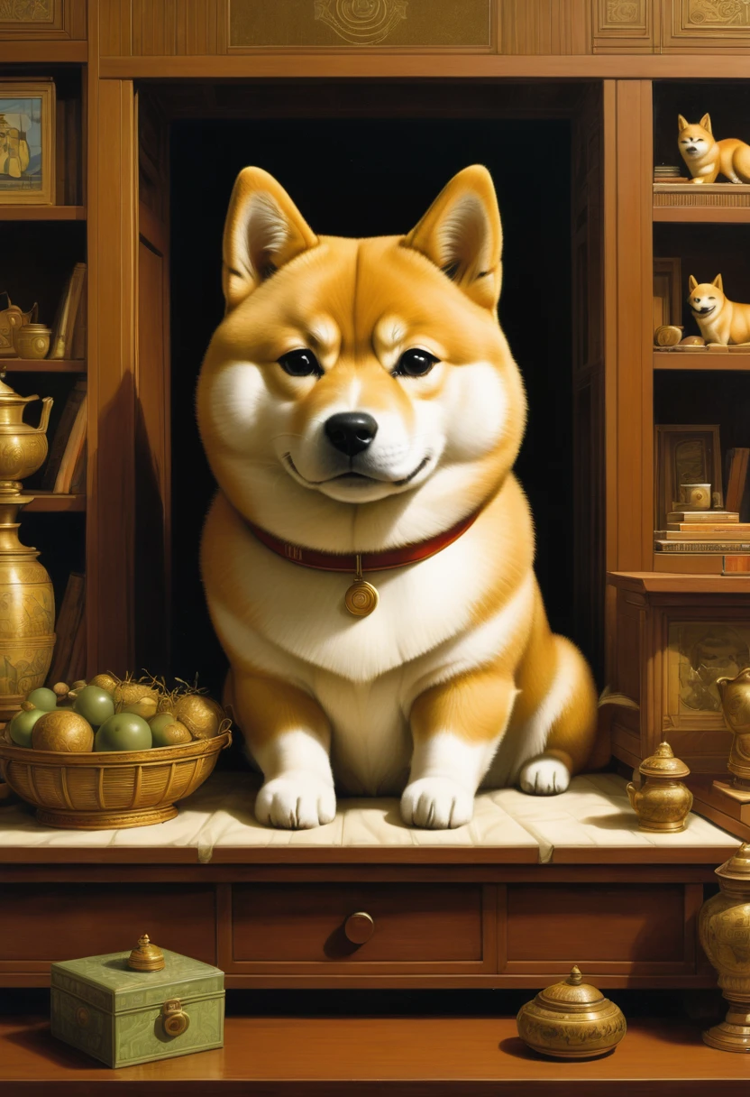 A Shiba Inu, by Chris Van Allsburg, best quality, masterpiece, very aesthetic, perfect composition, intricate details, ultra-detailed