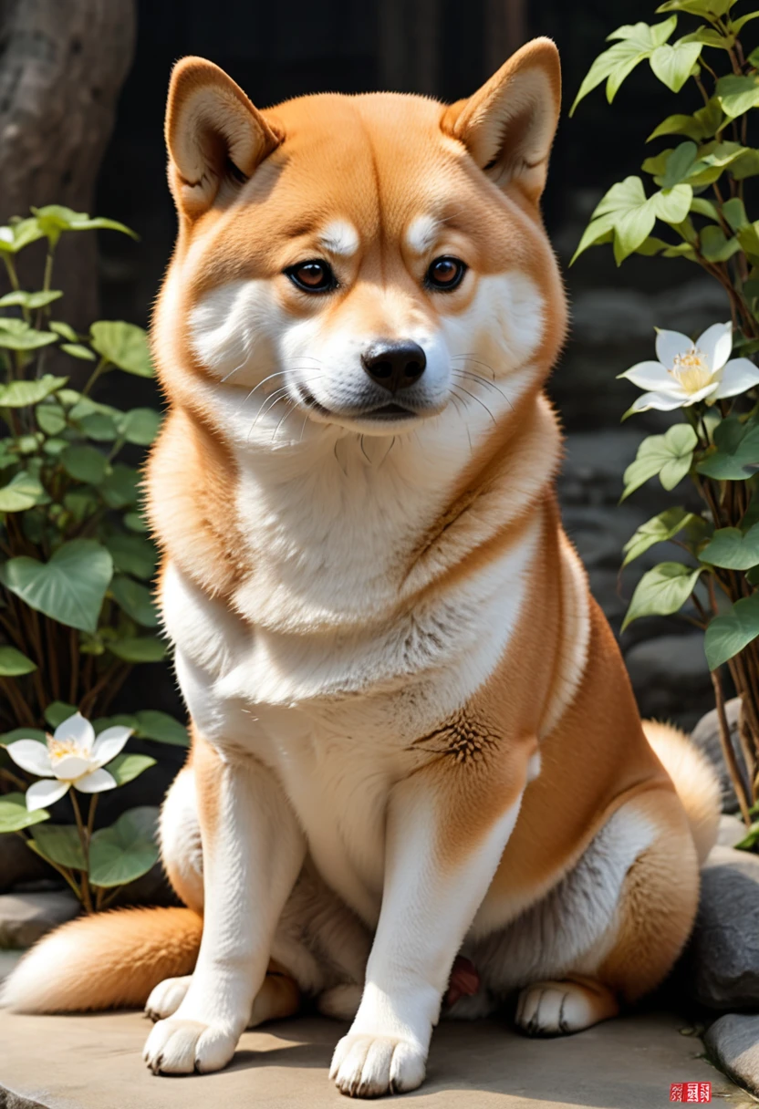 a Shiba Inu, (masterpiece, best quality, Professional, perfect composition, very aesthetic, absurdres, ultra-detailed, intricate details:1.3), by xu beihong