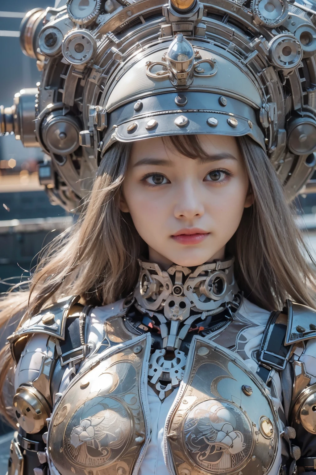 (masterpiece, best quality:1.2), (8k uhd, 16k, 32k, ultra high res), (photorealistic:1.37), (RAW photo), ultimate-realistic, ultimate-realistic details, ultimate-realistic texture, ultimate-intricate details, ultimate-realistic lighting, ultimate-realistic shadow, 1 japanese girl, ultimate-cute face, ultimate-RAW skin, ultimate-realistic eyes, (mechanical:1.4),Very beautiful face, mechanical, extremely intricate details, full body shot, ultimate photorealistic, full body shot on a clear sky aircraft carrier deck