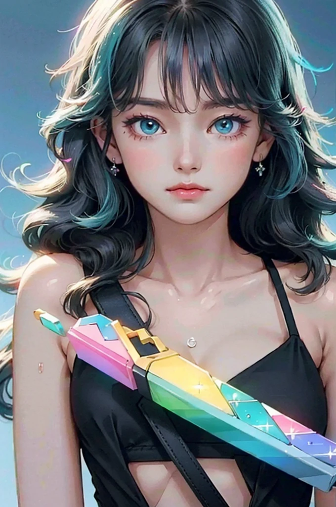 (fluorescent colors:1.4), candy world Disney land ethereal soft fluffy soft landscape forest Pastel pink sky green blue sparkle ethereal light pastel whimsical light rainbow stars diamonds sparkle gemstone background hyper realistic Ultra quality cinematic lighting immense detail Full hd Well lit, diagonal bangs, sexy clothes, on side masterpiece, best quality, realskin, 1girl, blunt bangs, long hair, ((best quality:1.7)), (detailed:1.4), highres k, (high res:1.4), 8k, clean, cinematic lighting, beautiful eyes + detail, beautiful hair + detail, 1girl, sexy young female body:1.3