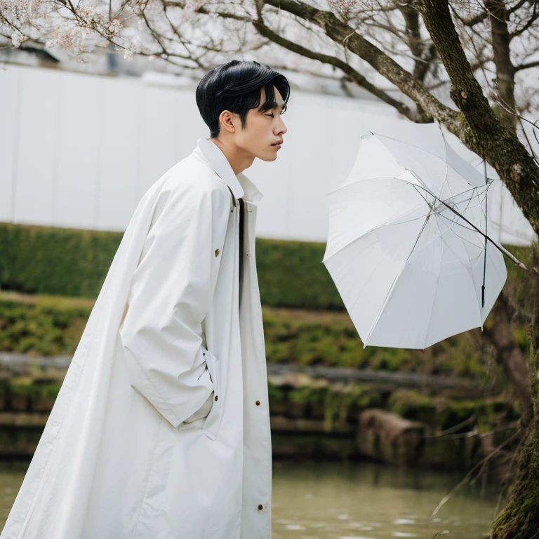 Taisho period,Man in white raincoat