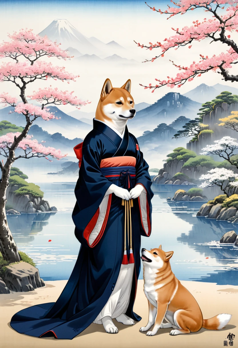 a Shiba Inu, (masterpiece, best quality, Professional, perfect composition, very aesthetic, absurdres, ultra-detailed, intricate details:1.3), by Ito Shinsui