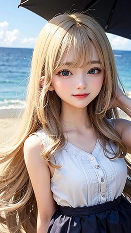 (highest quality, masterpiece), One girl, Pause, particle, Wind, flower, Upper Body, Simple Background, View your viewers, blonde, Milky Way,smile、long hair、milky way