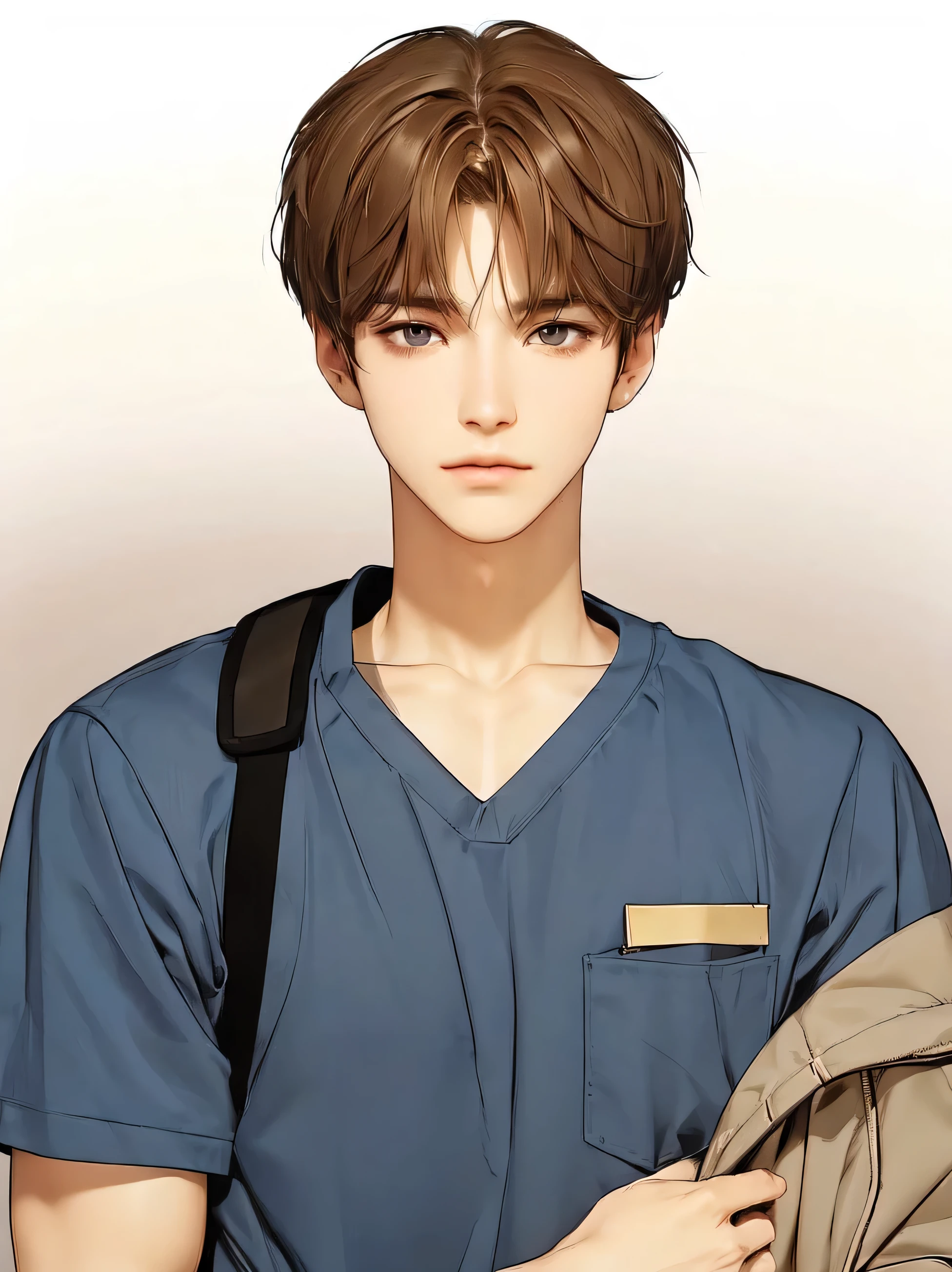 1man, perfect eye, perfect illumination, brown hair, brown eyes, unreal engine, sidelighting, detailed face, bangs, bright skin, simple background, dark background