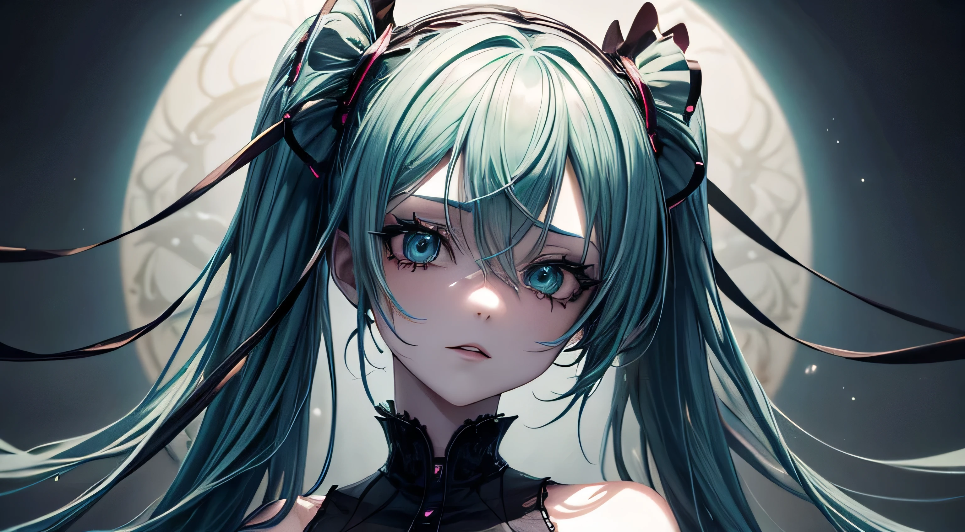 Gothic Horror　Bloody　Hatsune Miku　Perfect and detailed facial expression　Perfect and detailed eye depiction　Perfect and detailed hair　Perfect upper body drawing　Big Tits
