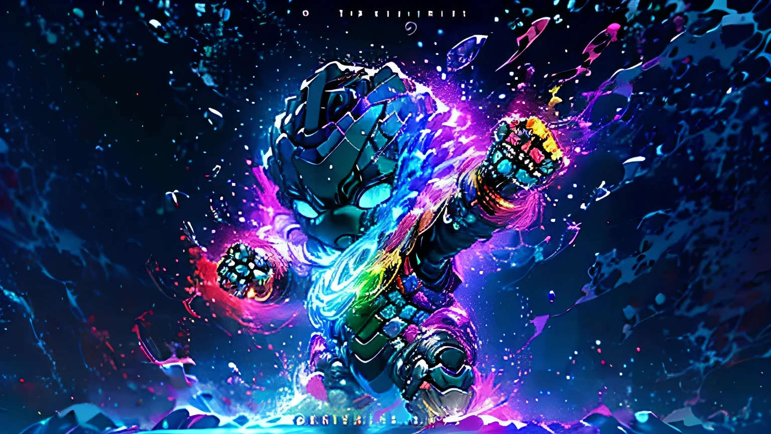 Cor iridescente、Personagens de mascote pop coloridos，Round and cute space robot, Cor々ornamentado、Fundos coloridos，fantasia，detalhes intrincados {iluminado，k hd，32k constellations