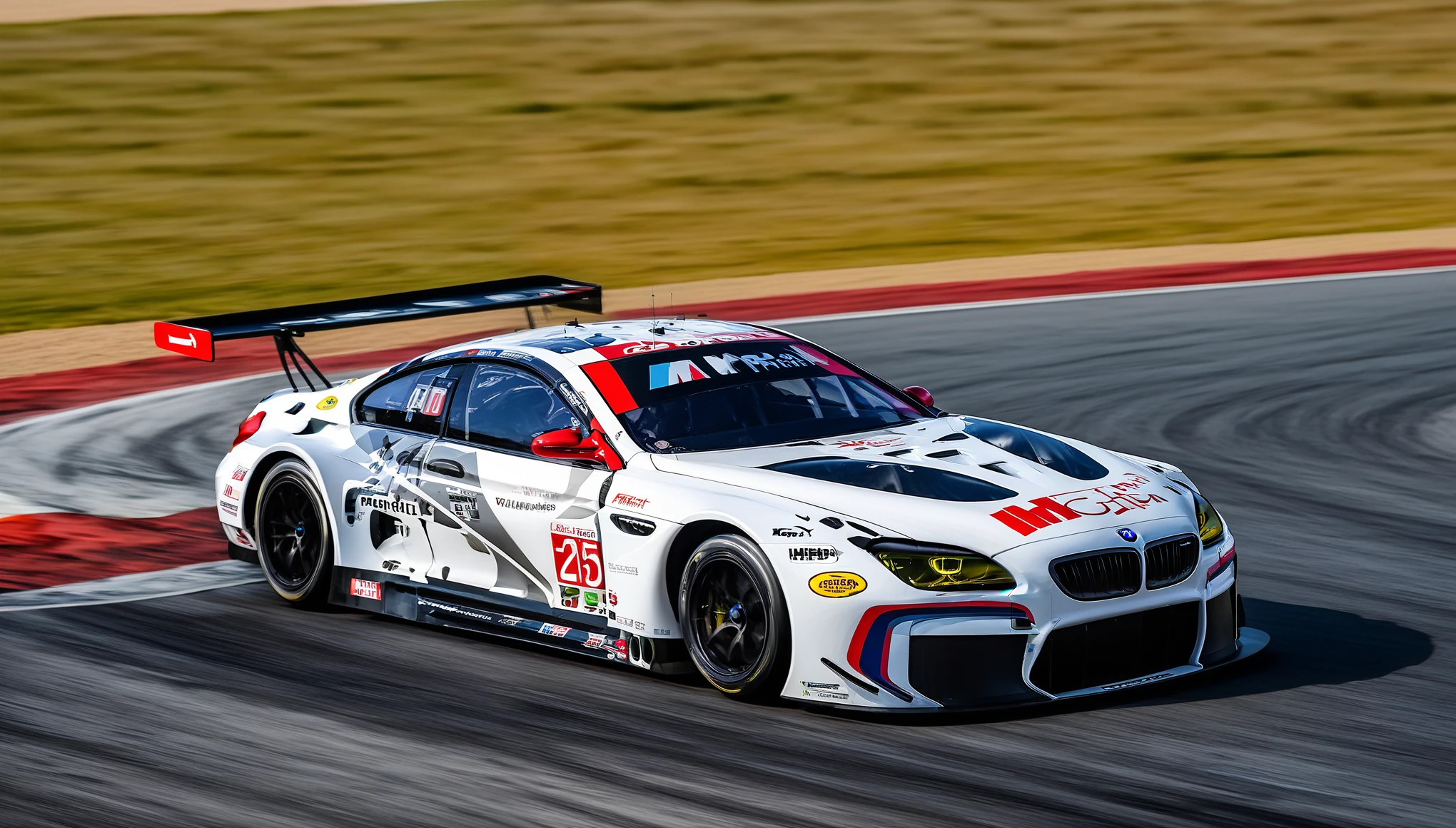 An invigorating digital print background showcasing the BMW M6 GTLM F13 tearing through the legendary Kyalami track in South Africa during the early morning hours. The sleek GTLM car commands the scene, its aerodynamic form slicing through the crisp morning air as it navigates the challenging twists and turns of the track with precision and speed. Bathed in the soft golden light of dawn, the iconic Kyalami circuit unfolds, with lush greenery lining the track and the distant silhouette of rolling hills adding to the picturesque backdrop. With every detail meticulously captured, from the car's dynamic movement to the scenic beauty of the South African landscape, this background captures the excitement and adrenaline of high-speed racing at one of the world's most renowned circuits, cinematic lighting, multiple views, Wide-Angle, Ultra-Wide Angle, 135mm, f/1.8, Canon, UHD, retina, masterpiece, super detail, award winning, best quality, 4K