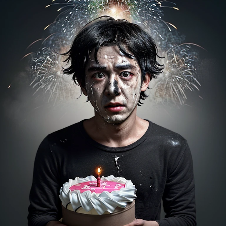 Caught in an exploding birthday gift、A comedy about a boy covered in soot and left in tatters.