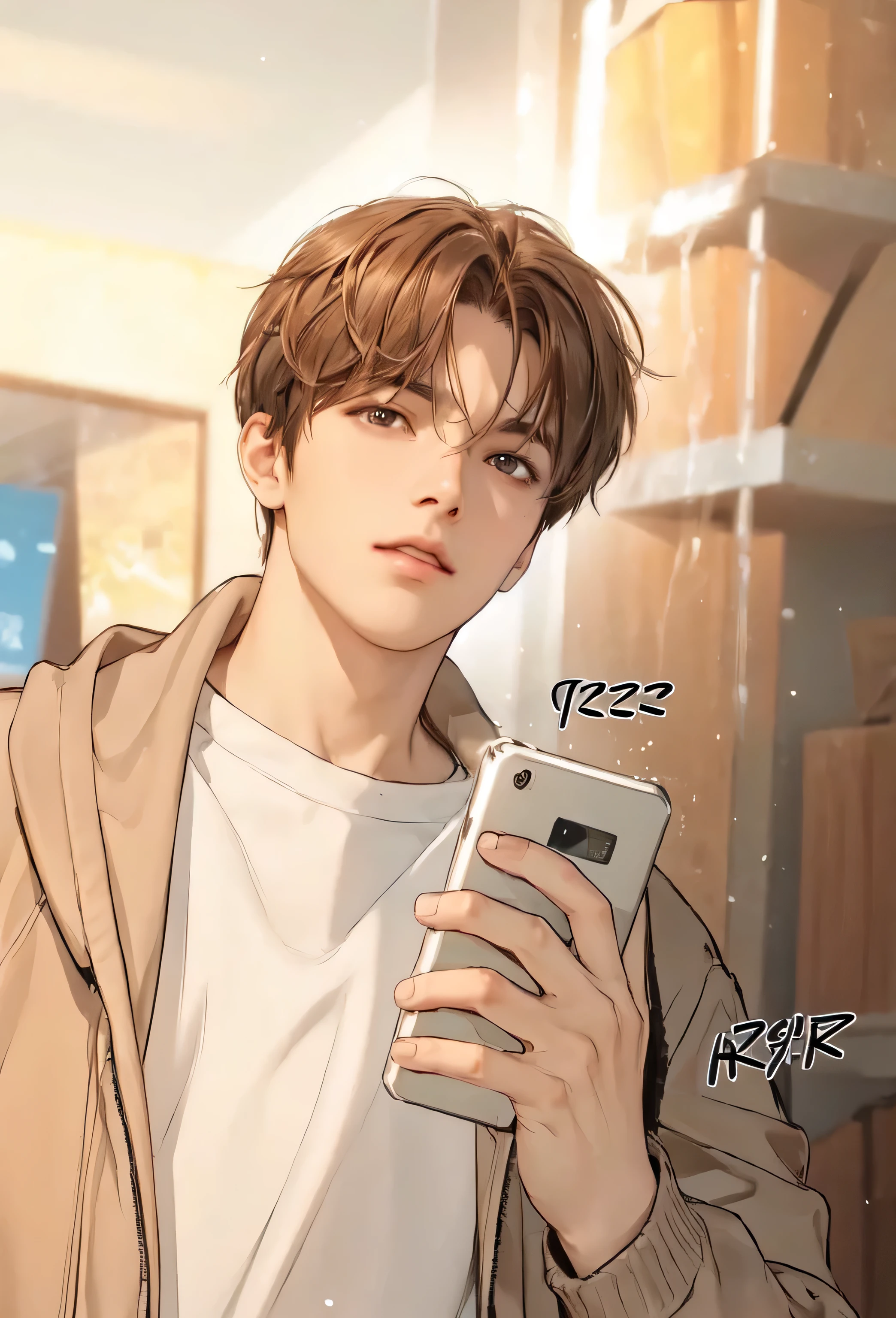 1man, perfect eye, perfect illumination, brown hair, brown eyes, unreal engine, sidelighting, detailed face, bangs, bright skin, simple background, dark background