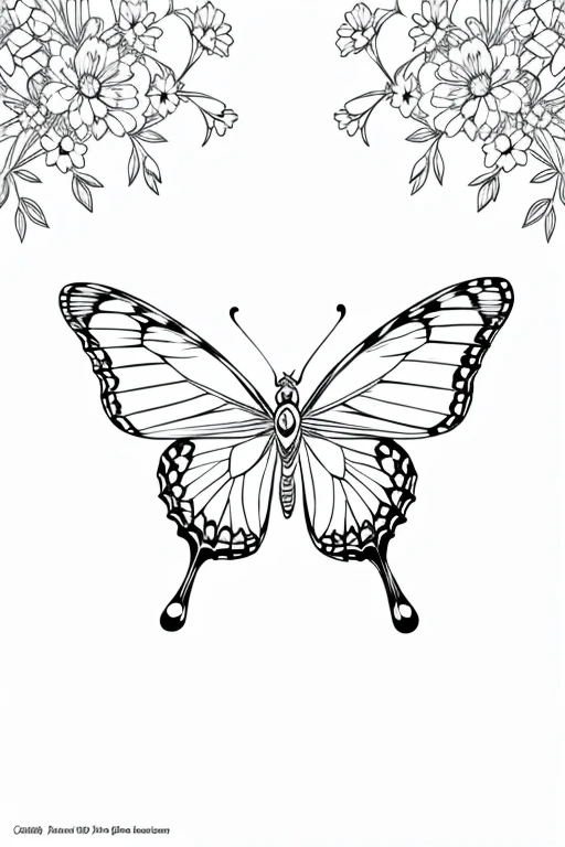 anime butterfly flying in a garden, spring flowers and trees, ((white background)), only outlines used, lines, coloring book, clean lines, background. White, Sketch style, Coloring page for adult, clean line art high detailed, no background, white, black, coloring book, sketchbook, realistic sketch, free lines, on paper, no color.