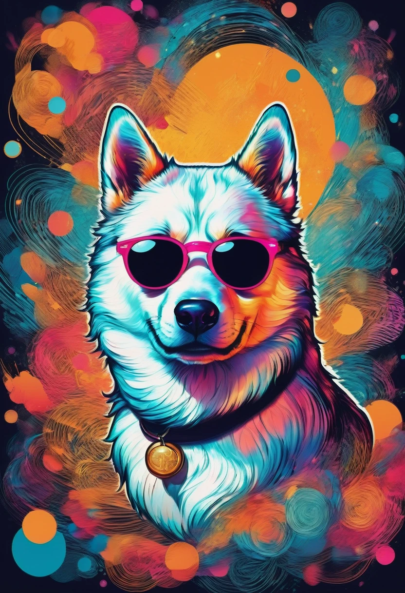 (best quality,4k,8k,highres,masterpiece:1.2),ultra-detailed,(realistic,photorealistic,photo-realistic:1.37),a Shiba Inu,dogecoin artstyle,aesthetic,memorable eyes,cheerful expression,cute round face,fluffy ears,curled tail,playful demeanor,vibrant colors,comic book illustration,vibrant background,digital painting,humorous depiction,stylized rendering,dynamic pose,suchi big doge,comic style shading,comic bubbles,elevated height perspective,shiba wearing sunglasses,dogecoin logo in the background,doge cryptocurrency mascot,eye-catching composition,funny captions,retro comic aesthetic,motion lines,emphasis of wow factor,doge meme reference,colorful bokeh lights,,impactful lighting,modern pop art influences,attention to brand identity,stylized typography,playful typography design,detailed fur texture,digital brush strokes.