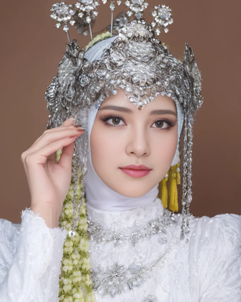 ​masterpiece, top-quality, 8K, absurderes, a beauty girl, kawaii, lips red, outdoor,half body, (well dressed:1.5), wearing blue pasmina hijab, hijab, accessories,nice body, No makeup, bukkake, Near and far law, depth of fields, A hyper-realistic, hight resolution, a picture, sharp focus, nffsw, face lights, Dynamic Lighting, Highest detail, Extreme details、ultra-detailliert、detaile、authentic skin、delicated facial features、Easy Negative
