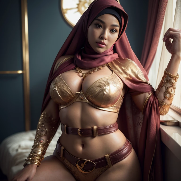 big breasts, big breasts, big breasts, two MAPAY women in lingerie posing for a picture in a room, oppai, posing together in bra, MIRA FILZAH and IMAN TAYORE, red bra, all red, oppai proportions, sexy :8, 4k], 4 k ], big breasts!, bottom angle, big breasts!!, Malay beauties, biomechanical oppai, fujita goro and jones, thicc, wearing hijab, hijab star, hijab gorgeous, hijab super model, Malaysian girls group,malay, The whole body consists of a young girl with hijab, Eye makeup, 21yo, Cat ears, Soft lighting, group, Wear shabby clothes, Dirty, Tattered futuristic bikini, Cat's paw badge, Pose, spot color, rendering by octane, Ultra-realistic intricate details, Cinematic, 8K resolution, 70mm, emphasis lighting, Global illumination, Full body portrait, clean detailed faces, Complex clothing, Cute face,  (((wearing a Sexy belt design by LV))) Surreal full-body figure, Beautiful and delicate body and face, gorgeous figure, ssmile, Titillating，Surreal full-body figure，Beautiful and detailed body and face, Super vista, White skin of the, vivd colour,🔥8k, masterpiece, RAW photo, best quality, (18k detail:1.2), photorealistic, extremely, deep shadow, earrings, bracelets, necklace,