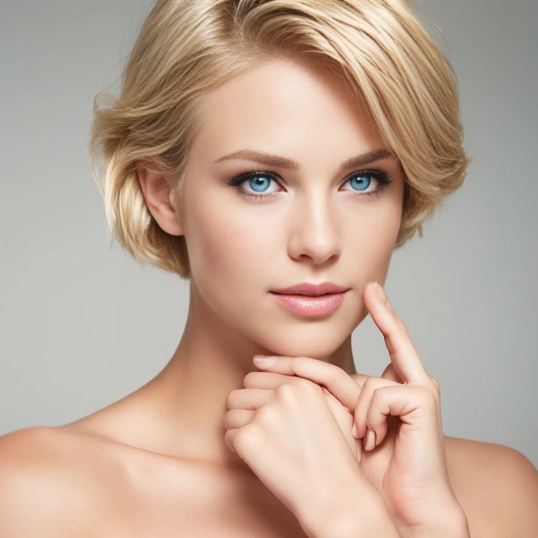blond woman with blue eyes and short hair posing for a picture, perfect face model, beautiful face and flawless skin, beautiful precise face and body, gorgeous attractive face, blonde and attractive features, beautiful face woman, attractive female face, attractive beautiful face, model face, attractive woman, sharp beautiful face, smooth facial features, photo of a beautiful woman, attractive face and body