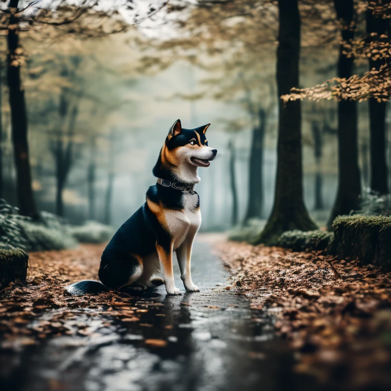 a Shiba Inu, (masterpiece, best quality, Professional, perfect composition, very aesthetic, absurdres, ultra-detailed, intricate details:1.3), by Alena Aenami