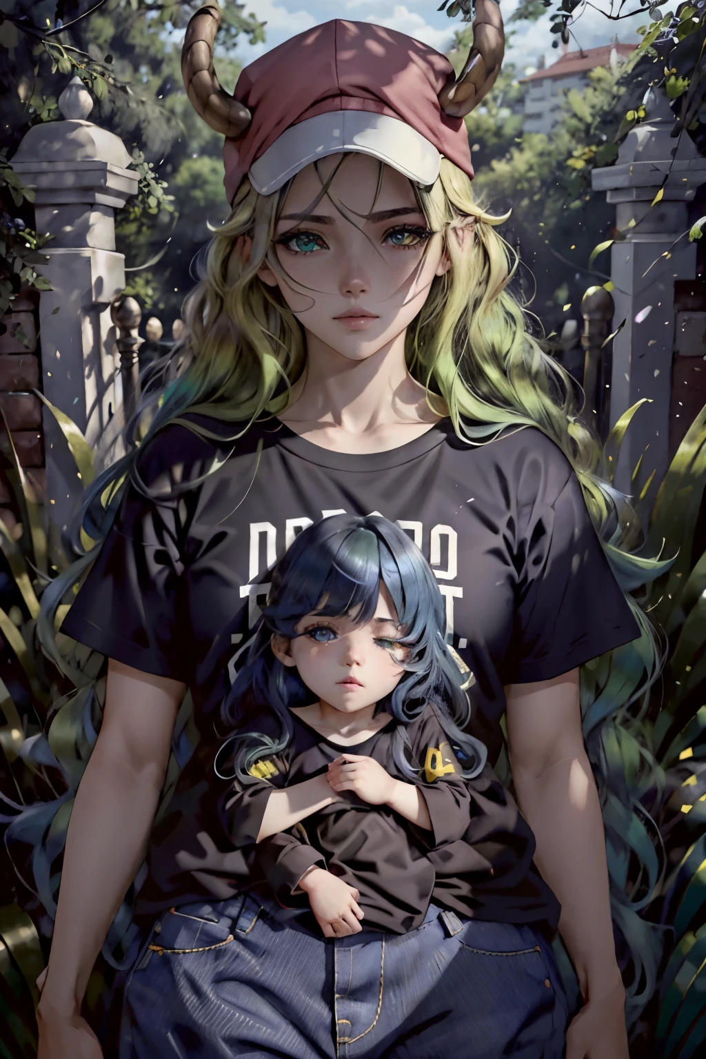 mirando al espectador, enfoque de ojos, LucoaDM, pantalones cortos, camiseta sin mangas, muslos, heterochromia, enfoque de ojos, ADDCOMM ojos verdes, pupilas brillantes, pupilas amarillas, left eye closed