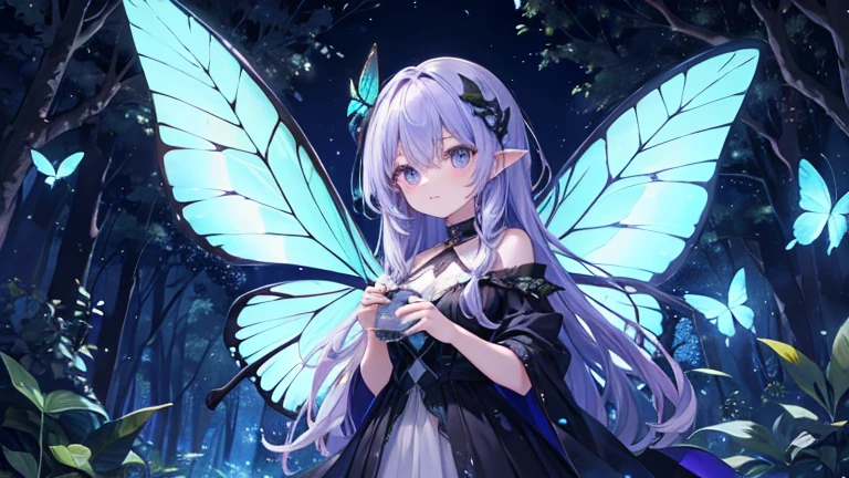 In the dark forest, there are countless beautiful glowing fairies and beautiful glowing butterflies