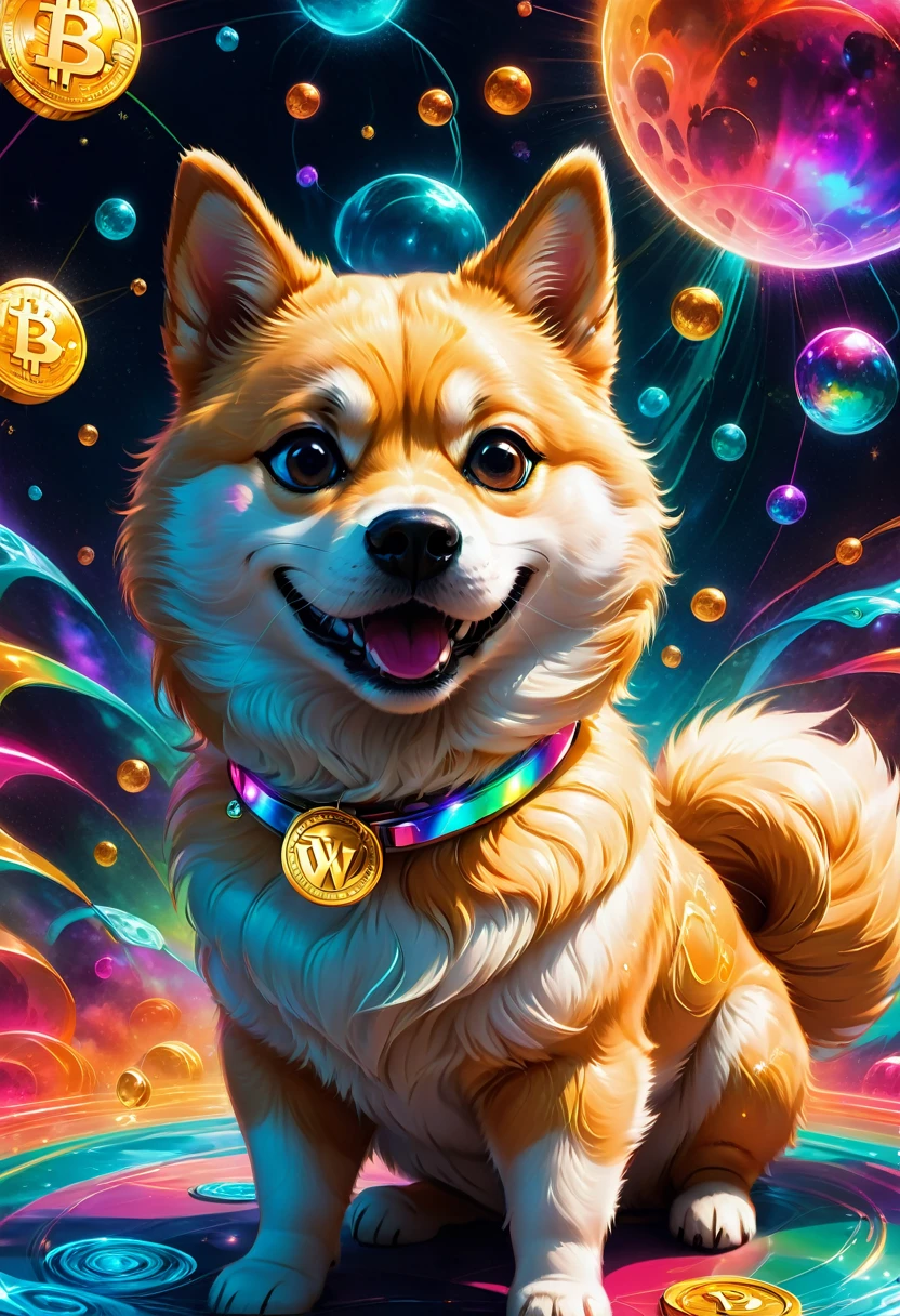 (best quality,4k,8k,highres,masterpiece:1.2),ultra-detailed,(realistic,photorealistic,photo-realistic:1.37),a Shiba Inu,dogecoin artstyle,aesthetic,memorable eyes,cheerful expression,cute round face,fluffy ears,curled tail,playful demeanor,vibrant colors,comic book illustration,vibrant background,digital painting,humorous depiction,stylized rendering,dynamic pose,suchi big doge,comic style shading,comic bubbles,elevated height perspective,shiba wearing sunglasses,dogecoin logo in the background,doge cryptocurrency mascot,eye-catching composition,funny captions,retro comic aesthetic,motion lines,emphasis of wow factor,doge meme reference,colorful bokeh lights,,impactful lighting,modern pop art influences,attention to brand identity,stylized typography,playful typography design,detailed fur texture,digital brush strokes.