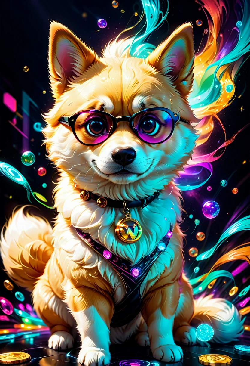 (best quality,4k,8k,highres,masterpiece:1.2),ultra-detailed,(realistic,photorealistic,photo-realistic:1.37),a Shiba Inu,dogecoin artstyle,aesthetic,memorable eyes,cheerful expression,cute round face,fluffy ears,curled tail,playful demeanor,vibrant colors,comic book illustration,vibrant background,digital painting,humorous depiction,stylized rendering,dynamic pose,suchi big doge,comic style shading,comic bubbles,elevated height perspective,shiba wearing sunglasses,dogecoin logo in the background,doge cryptocurrency mascot,eye-catching composition,funny captions,retro comic aesthetic,motion lines,emphasis of wow factor,doge meme reference,colorful bokeh lights,,impactful lighting,modern pop art influences,attention to brand identity,stylized typography,playful typography design,detailed fur texture,digital brush strokes.