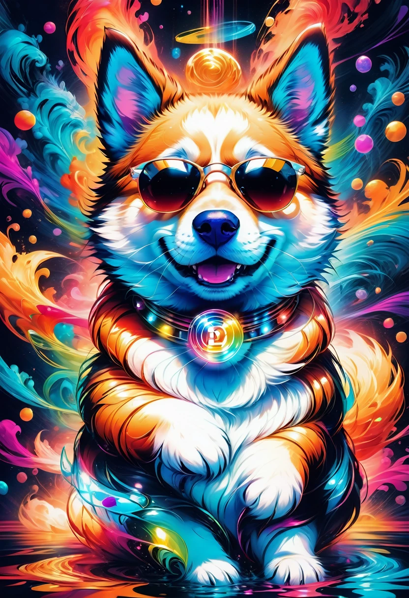 (best quality,4k,8k,highres,masterpiece:1.2),ultra-detailed,(realistic,photorealistic,photo-realistic:1.37),a Shiba Inu,dogecoin artstyle,aesthetic,memorable eyes,cheerful expression,cute round face,fluffy ears,curled tail,playful demeanor,vibrant colors,comic book illustration,vibrant background,digital painting,humorous depiction,stylized rendering,dynamic pose,suchi big doge,comic style shading,comic bubbles,elevated height perspective,shiba wearing sunglasses,dogecoin logo in the background,doge cryptocurrency mascot,eye-catching composition,funny captions,retro comic aesthetic,motion lines,emphasis of wow factor,doge meme reference,colorful bokeh lights,,impactful lighting,modern pop art influences,attention to brand identity,stylized typography,playful typography design,detailed fur texture,digital brush strokes.