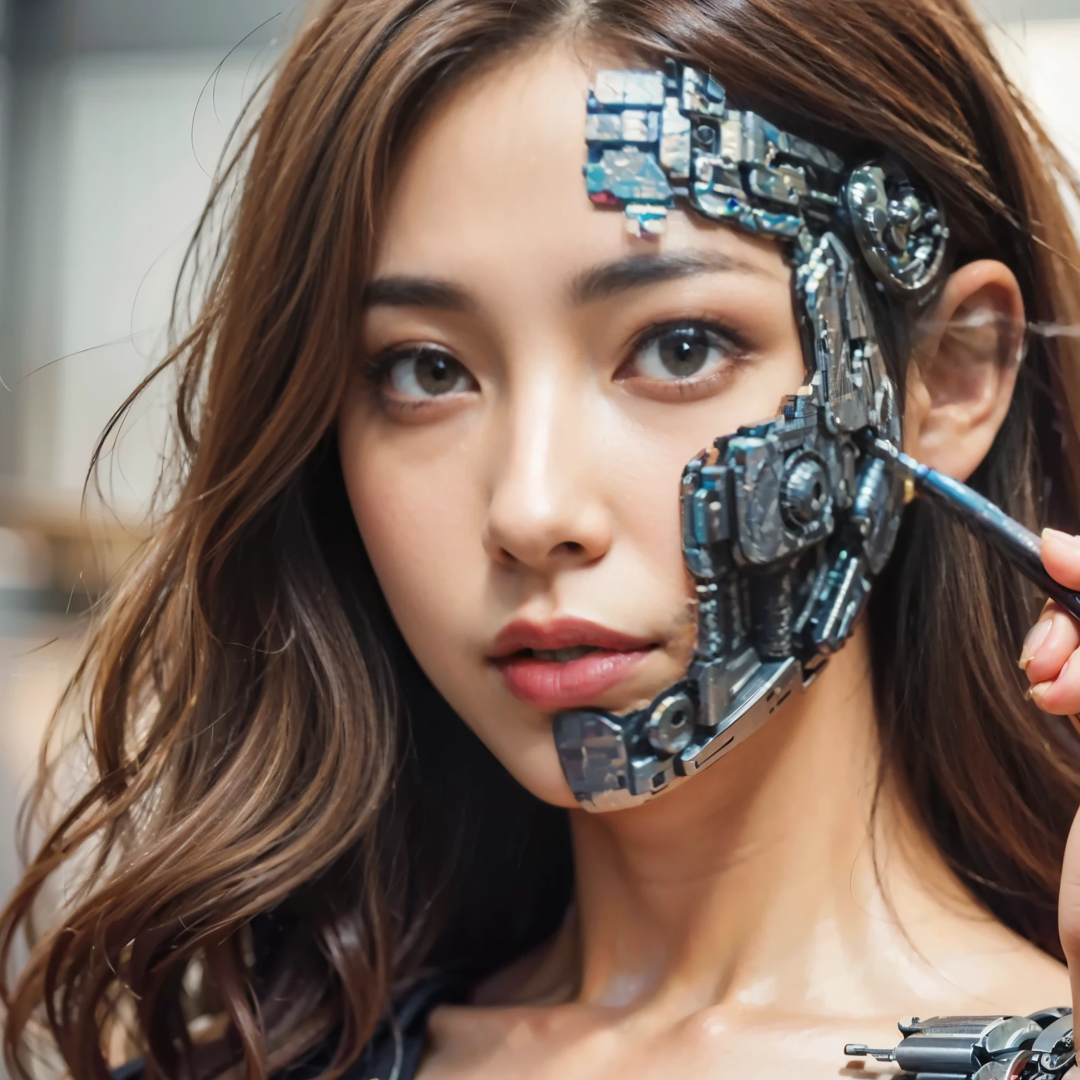 (masterpiece, best quality:1.2), (8k uhd, 16k, 32k, ultra high res), (photorealistic:1.37), (RAW photo), ultimate-realistic, ultimate-realistic details, ultimate-realistic texture, ultimate-intricate details, ultimate-realistic lighting, ultimate-realistic shadow, 1 japanese girl, ultimate-cute face, ultimate-RAW skin, ultimate-realistic eyes, (mechanical:1.4),  (armor), full body, wide shot