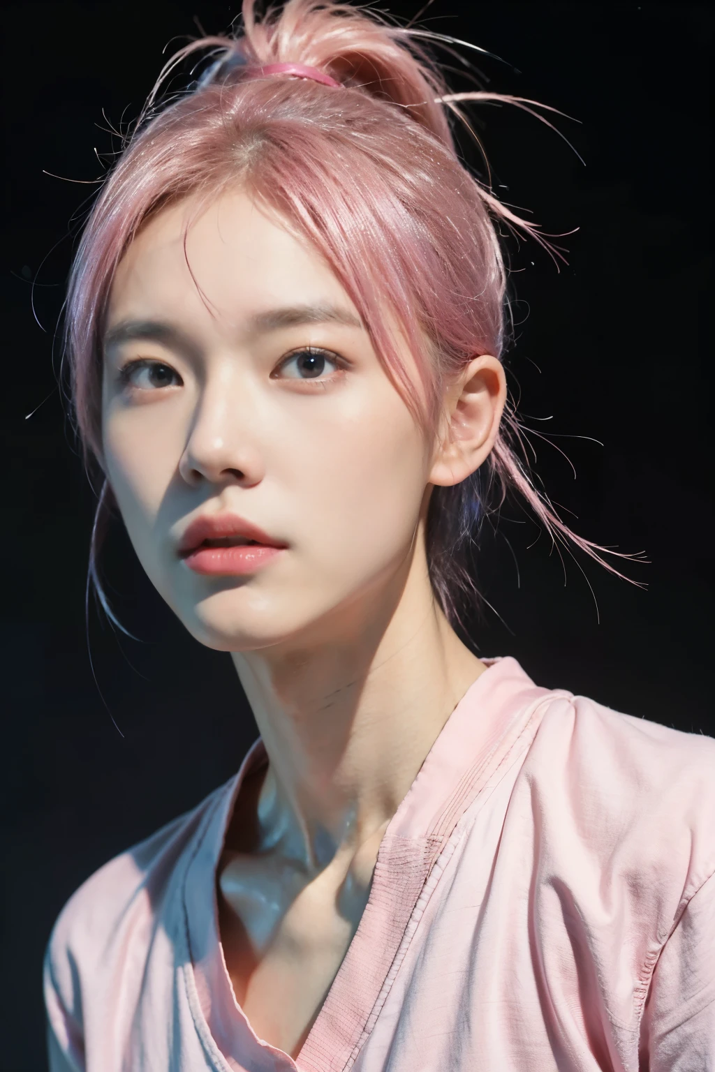 (Handsome Chinese guy:1.5)Pink hair,Anime boy with blue eyes and pink shirt, inspired by Yanjun Cheng, Guviz-style artwork, Guviz, Kawaii realistic portrait, author:yanjun cheng, ((Pink)), yanjun cheng, Glowing pink face, pink face, inspired by jeonseok lee, 8K high quality detailed art,