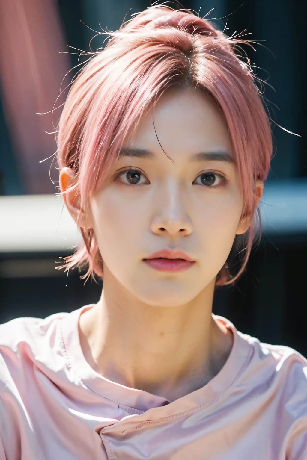 (Handsome Chinese guy:1.5)Pink hair,Anime boy with blue eyes and pink shirt, inspired by Yanjun Cheng, Guviz-style artwork, Guviz, Kawaii realistic portrait, author:yanjun cheng, ((Pink)), yanjun cheng, Glowing pink face, pink face, inspired by jeonseok lee, 8K high quality detailed art,