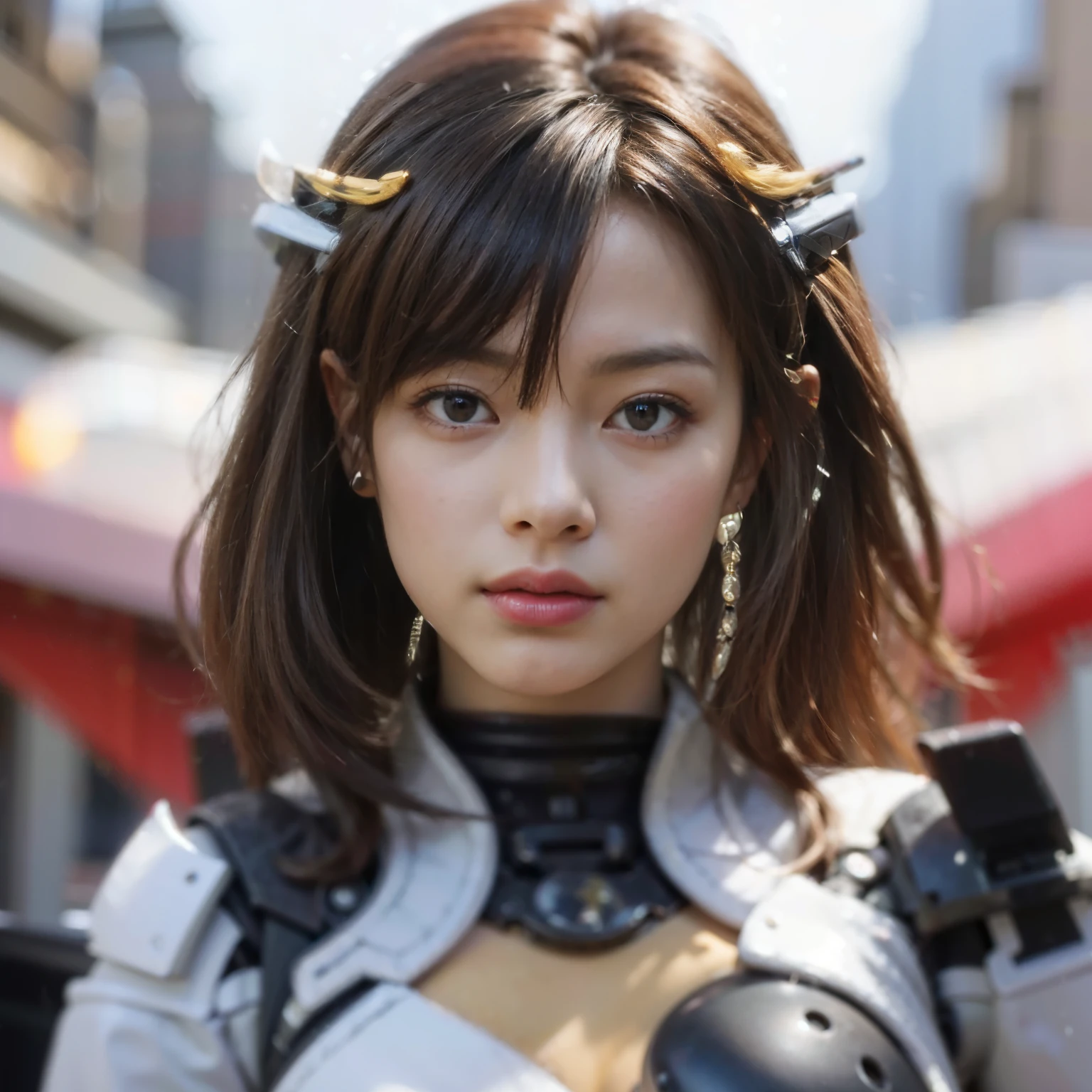 (masterpiece, best quality:1.2), (8k uhd, 16k, 32k, ultra high res), (photorealistic:1.37), (RAW photo), ultimate-realistic, ultimate-realistic details, ultimate-realistic texture, ultimate-intricate details, ultimate-realistic lighting, ultimate-realistic shadow, 1 japanese girl, ultimate-cute face, ultimate-RAW skin, ultimate-realistic eyes, (mechanical:1.4), (armor), full body, wide shot